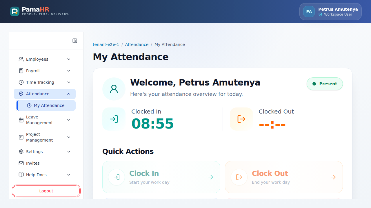 PamaHR employee attendance overview