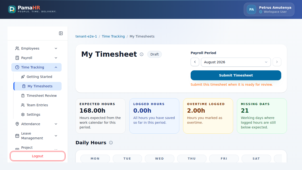 PamaHR employee timesheet