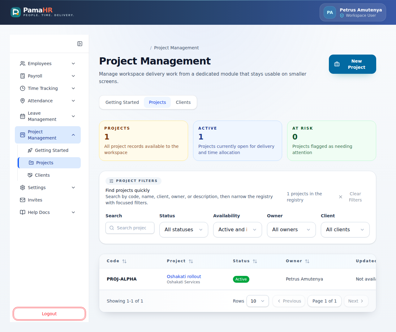 PamaHR project management with demonstration projects